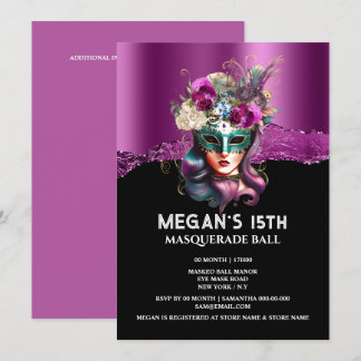 Invitación Espinosa negra púrpura máscara facial glamour rosa