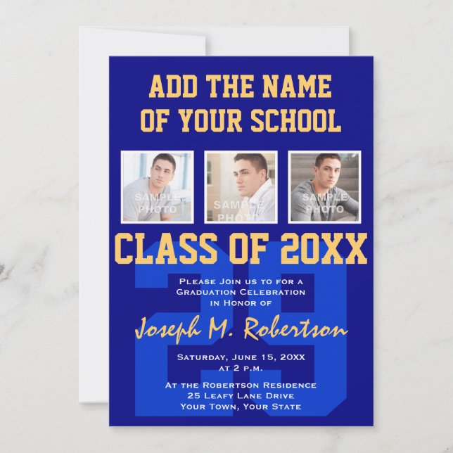 Invitación Espíritu del equipo de graduación Navy Blue and Go (Anverso)