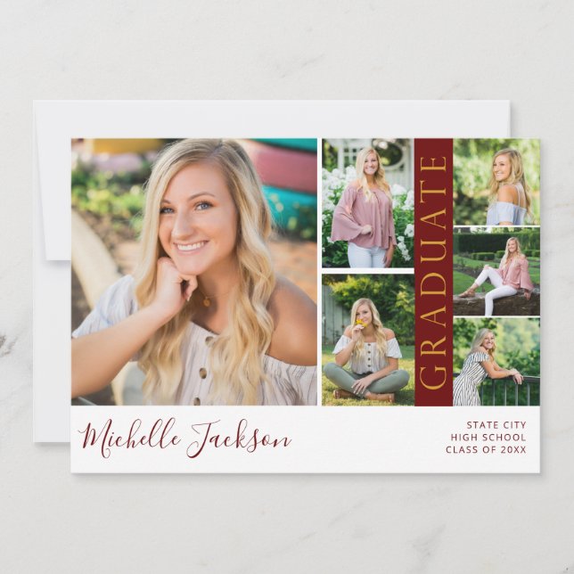 Invitación Espiritu Escolar 6 Foto Graduada Maroon G Announ (Anverso)