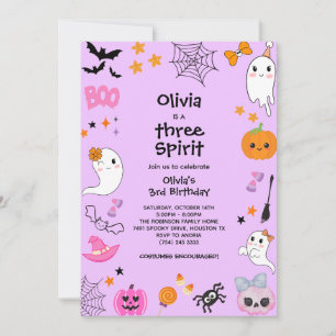 Invitación Espíritu Morado Tres Fantasma Halloween tercer cum