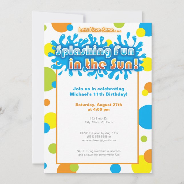 Invitación Esplandando diversión al sol (Anverso)