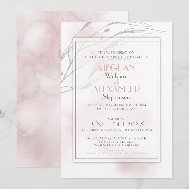 Invitación Esplash acuático de Rosa de coral moderno (Anverso / Reverso)
