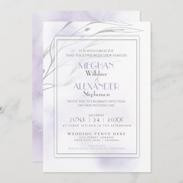 Invitación Esplash acuático Lilac moderno (Anverso / Reverso)
