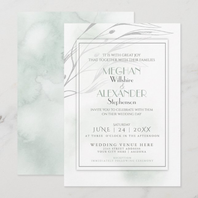 Invitación Esplash de color verde azulado moderno (Anverso / Reverso)