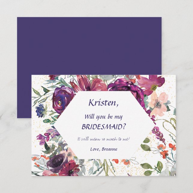 Invitación Esplash de jardín sea mi dama de honor (Anverso / Reverso)