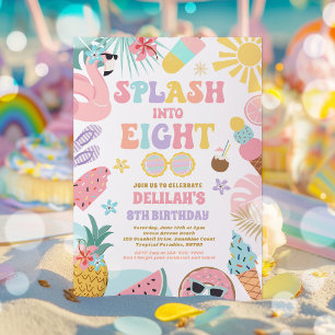 Invitación Esplash En Ocho Playa Tropical 8 Cumpleaños