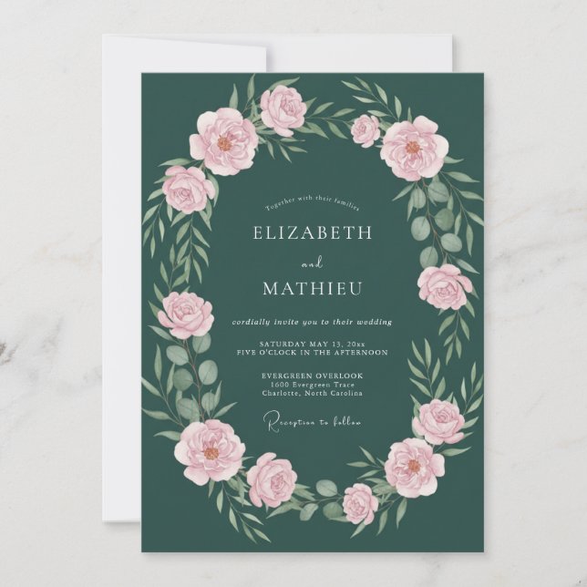 Invitación Espléndida Boda Botánica Verde Bosque (Anverso)