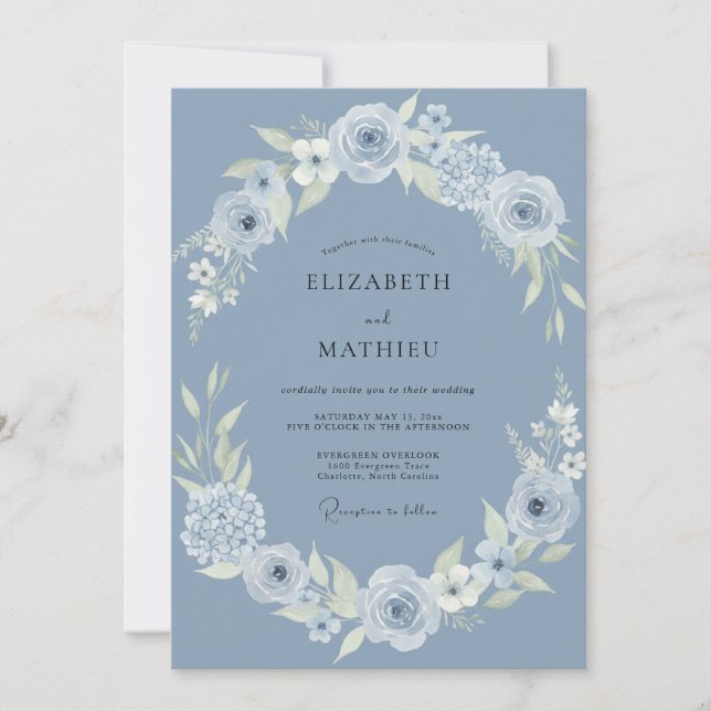 Invitación Espléndida boda de invierno azul polvoriento (Anverso)
