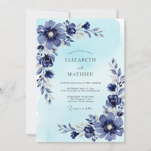 Invitación Espléndida Boda Invernal Azul Acero