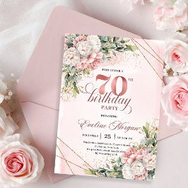 Invitación Espléndida Rosa Dorada Acuarela Floral 70 Cumpleañ
