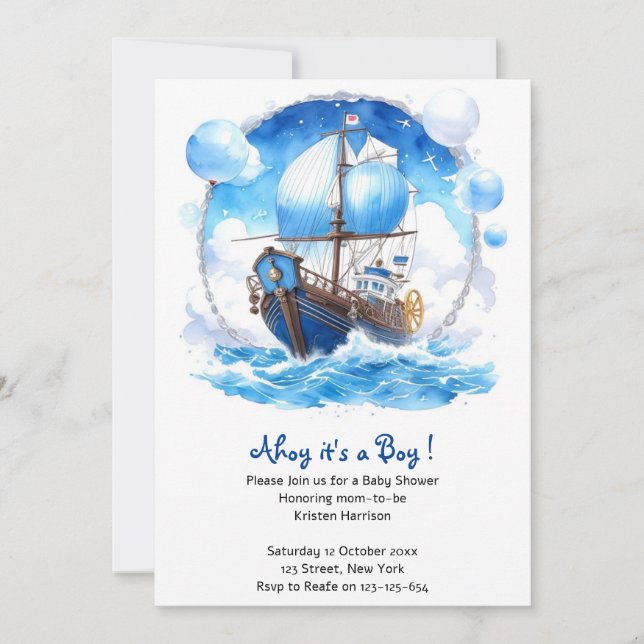 Invitación Espléndida travesía: Nautical Boy Baby Shower (Anverso)
