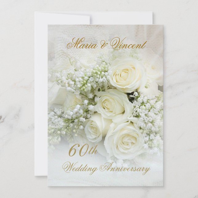 Invitación Espléndidas rosas blancas 60 Aniversario de Boda (Anverso)