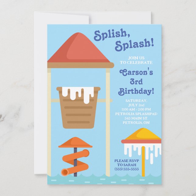 Invitación ¡Espléndido, Splash! Splash Pad, Water Park Birday (Anverso)
