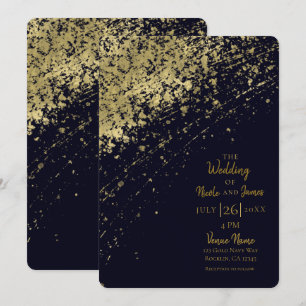 Invitación Esplendor Azul y Dorado Pintura Salpicada Boda Mod
