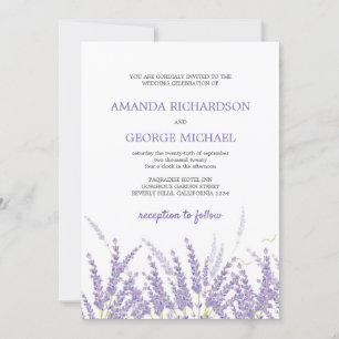 Invitación Espliego morado rústico boda floral moderno rural