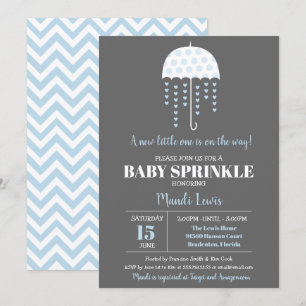 Invitación Espoleta azul de paraguas o Baby Shower