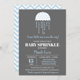 Invitación Espoleta azul de paraguas o Baby Shower