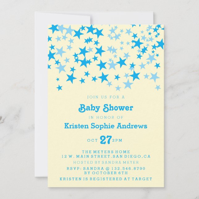 Invitación Espoleta Baby Shower de Blue Stars (Anverso)