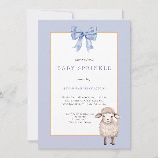 Invitación Espoleta Baby Shower de cordero azul (Anverso)