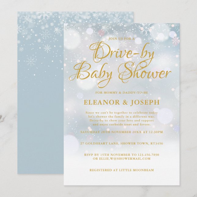 Invitación Espoleta Baby Shower de invierno de Parejas Conduc (Anverso / Reverso)