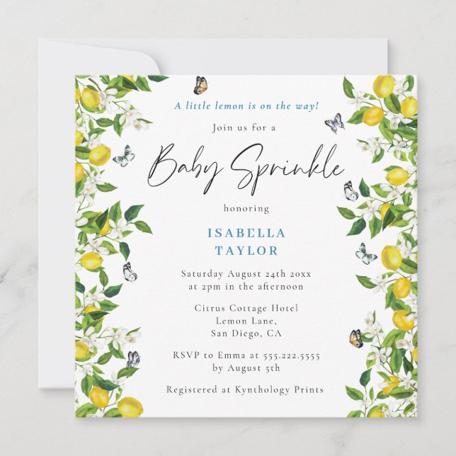 Invitación Espoleta Baby Shower de limón de verano moderno (Anverso)