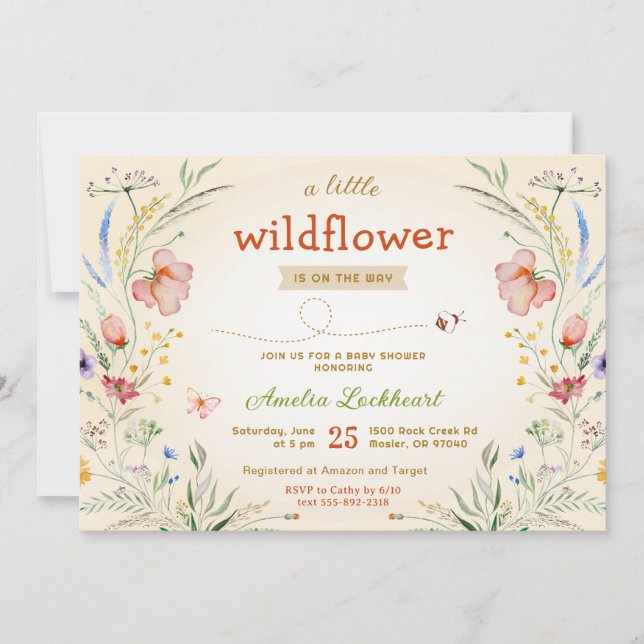 Invitación Espoleta Baby Shower neutra de flor silvestre pequ (Anverso)