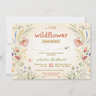 Invitación Espoleta Baby Shower neutra de flor silvestre pequ