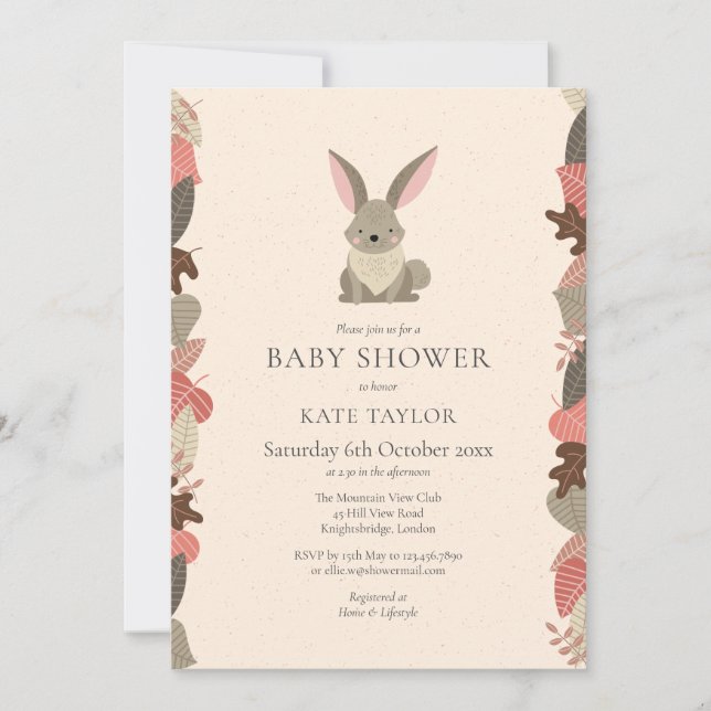 Invitación Espoleta de Baby Shower de conejo de madera (Anverso)