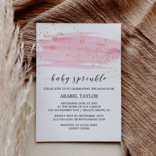 Invitación Espoleta de bebé color de agua rosa Rubor y oro