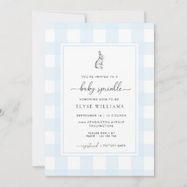 Invitación Espoleta de bebé de conejo azul de Gingham