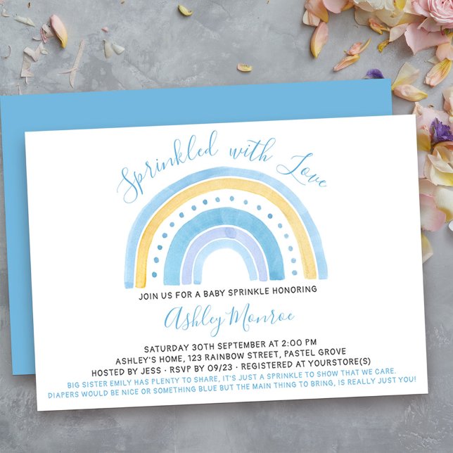 Invitación Espoleta de bebé de Rainbow Baby Shower Boy (cute and simple rainbow boys baby sprinkle invitation - message me to create additional templates)