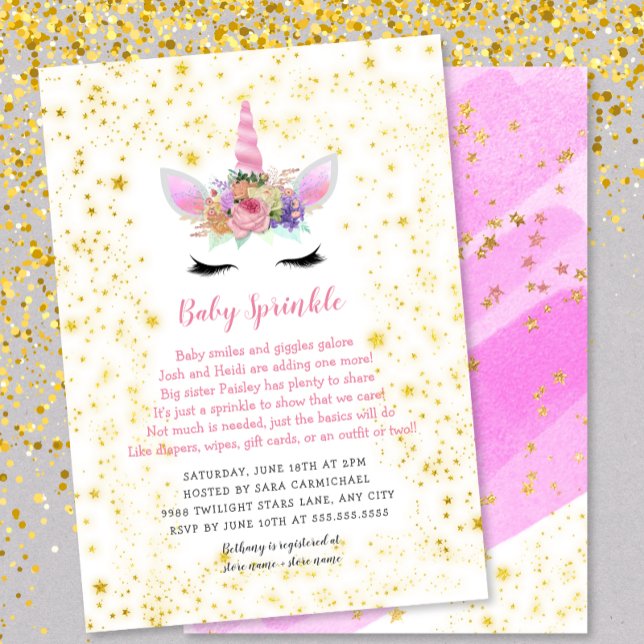 Invitación Espoleta de bebé de unicornio de oro rosa (Subido por el creador)