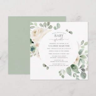 Invitación Espoleta de bebé floral de rosa blanca