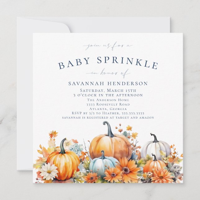 Invitación Espoleta de calabaza floral Baby Shower Sprinkle (Anverso)