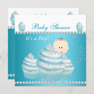 Invitación Espoleta de torta azul de niño bebé Baby Shower