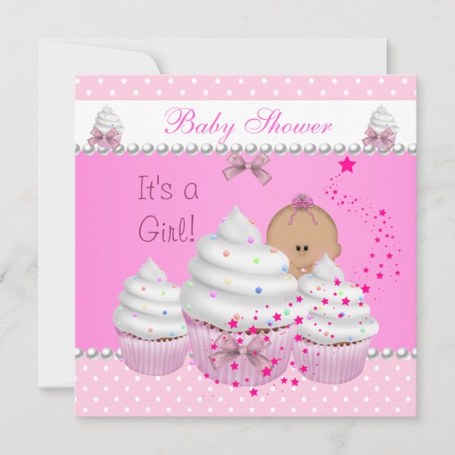 Invitación Espoleta de torta rosada Chica de Baby Shower Cute (Anverso)