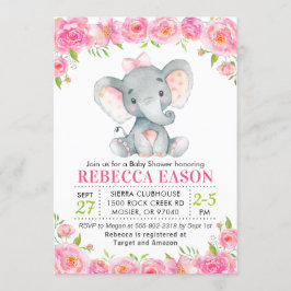 Invitación Espoleta elefante rosa Floral bebé niña ducha roci