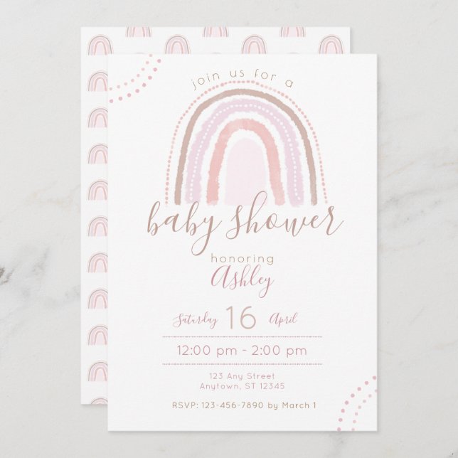 Invitación Espoleta moderna de Baby Shower en el arco iris de (Anverso / Reverso)