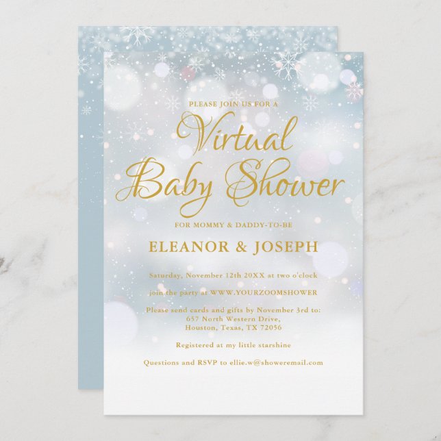 Invitación Espoleta virtual de Baby Shower en invierno (Anverso / Reverso)