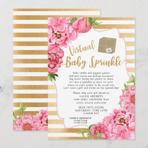 Invitación Espoleta virtual de bebé floral de oro rosa