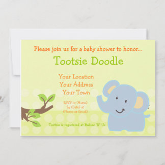 Invitación Espolvorea Baby Shower elefante azul bebé