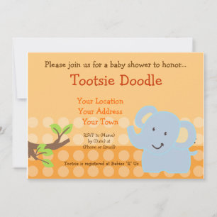 Invitación Espolvorea Baby Shower elefante azul bebé