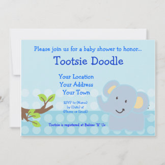 Invitación Espolvorea Baby Shower elefante azul bebé