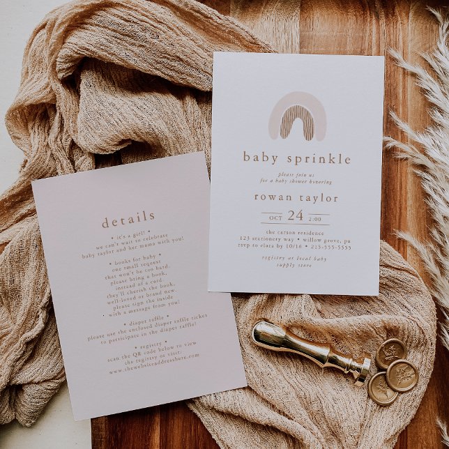 Invitación Espolvorea de bebé arcoiris de un boho rosado únic (ROWAN Unique Girl Pink Boho Rainbow Baby Sprinkle Invitation)