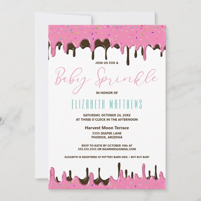 Invitación Espolvorea de bebé de rozamiento rosa (Anverso)