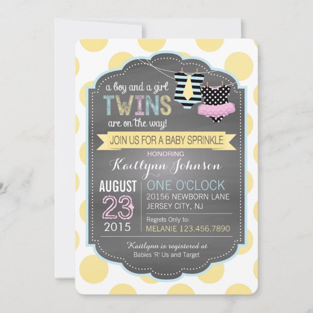 Invitación Espolvorear al bebé gemelo de Tiro y Tutu (Anverso)
