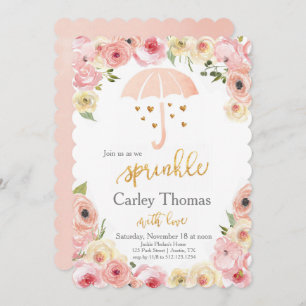 Invitación Espolvorear Baby Shower Pastel Floral Gold Glam