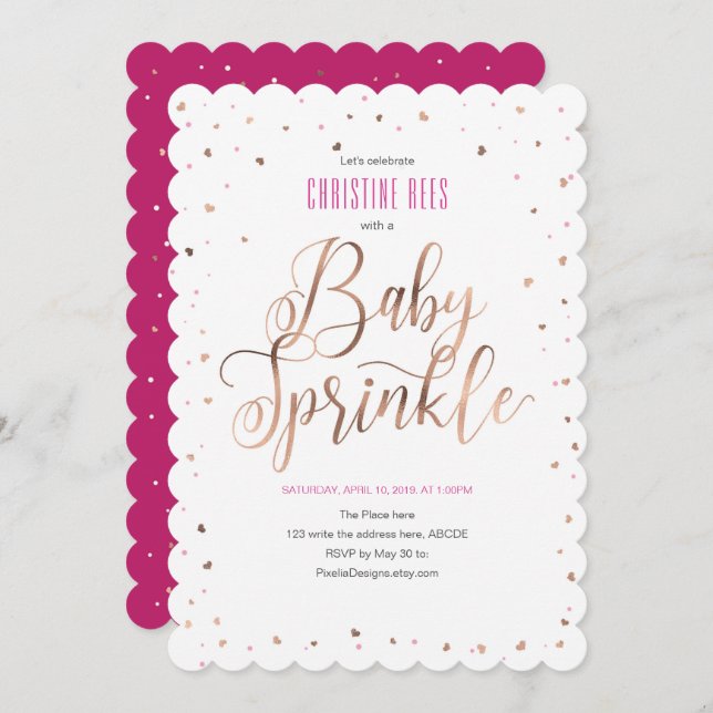 Invitación Espolvorear con amor, moderno, RoseGold, Baby Spri (Anverso / Reverso)