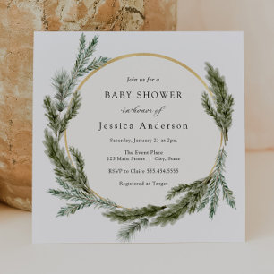 Invitación Espolvorear el bebé evergreen de la pina de invier