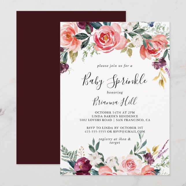 Invitación Espolvorear el bebé floral tropical de verano (Anverso / Reverso)